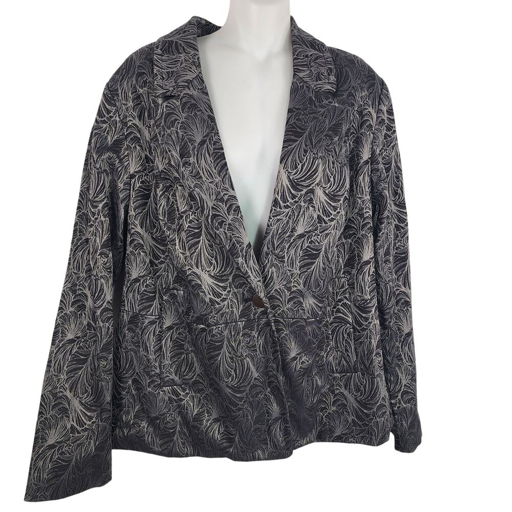 Lane Bryant Womens Peplum Blazer 16/18 Black 1 Button Printed Minimalist Office